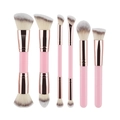 6-piece pink and rose gold makeup brush set with dual-ended foundation and eye brushes - 6Pcs Dual-Ended Brushes / Pink Gold