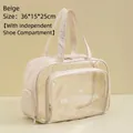 Beige dry-wet separation travel bag with independent shoe compartment 36x15x25cm - With Shoe Compartment / Beige