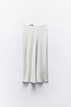 Elegant ivory white satin midi skirt with a silky smooth texture and sleek finish - XS / White