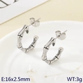 Bamboo style C-shaped stainless steel earrings with 16x2.5mm dimensions and vintage finish - Steel Color (KE113960-KC)