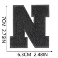Detail of 7cm black Chenille letter N patch with precise height and width measurements - Letter N / Black
