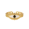 Detail of gold evil eye ring with white enamel finish and cuban link adjustable band - Evil Eye (ZJ196)
