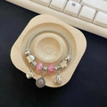 DIY charm bracelet with pink beads and Love heart pendant in silver finish - Pink Field Bangle