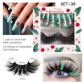 Set ciglia finte e unghie finte natalizie con motivi a pinguino verde menta - Set39 (Verde Menta Pinguino Albero di Natale)