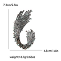 Detailed view of ocean wave brooch with rhinestones showing dimensions and weight - Branch Shape/Teal Amber Rhinestone / Green