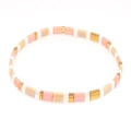 Bohemian Tila bead bracelet with square pink, white and gold tiles on elastic band - Pink White Gold Mix