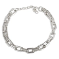Bracciale in acciaio inossidabile argento con design a catena rettangolare e chiusura a moschettone - Bracciale Argento (6mm)