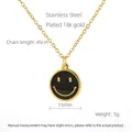18k vergulde roestvrijstalen ketting met een zwarte emaille smiley hanger van 15mm - Zwarte Smiley Face
