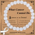 Bracelet en perles de cristal rose avec pendentif ruban blanc et carte de soutien cancer - Bracelet en Œil de Chat Blanc