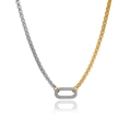 Two-tone 18k gold and silver plated titanium steel chain necklace with micro-pave U-pendant - 18K Gold / 40+5cm / Silver