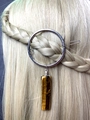 Tiger eye crystal stone pendant on circular hair clip styled on braided blonde hair - Tiger Eye Round Hair Slide