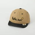 Detaillierte Stickerei des Hello Sun Motivs auf der zweifarbigen Baumwoll-Babymütze - 50cm (1-3 Jahre) / Khaki
