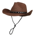 Dark brown straw western cowboy hat with studded leather band and adjustable chin strap - M (56-58cm) / Coffee