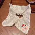 Plaid bow scrunchie in white pleated satin with cute puppy embroidery for ponytails - White Scarf Brown Dog