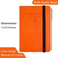 Orange RFID PU leather passport holder with elastic strap closure and zipper pocket - Zipper Style / Orange