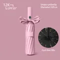 Pink 12K automatic folding umbrella with bow handle and UPF50+ sun protection - Upgraded Large 12-Rib Automatic Black Glue / Light Pink