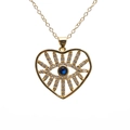 Golden heart necklace with blue evil eye pendant and micro-set cubic zirconia on white - Gold Heart Radiance Eye