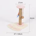 Pink cat-paw shaped sisal scratching post with plush platform and hanging toy - Large Paw Print Shape / Pink White