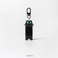 Cute black cat keychain with bright blue eyes and pink paws on white background - Black Long Cat