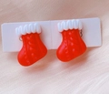 Detail of red and white Christmas stocking clip-on earrings for kids on paper card - 14# Christmas Sock / Clip-on Earrings Pair