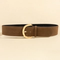 Wide brown suede belt for women featuring a stylish gold C-shaped buckle - Coffee With Gold Buckle / 100cm