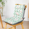 Chair cushion with tropical green leaves and pink flamingo print on white fabric - Flamingo