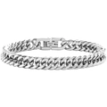 Detailed macro view of 316L stainless steel Cuban link bracelet with engraved clasp - Double Buckle/8mm*18cm / Silver