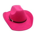Hot pink felt cowboy hat with black leather belt and rhinestone buckle detail - Rose Red (Leather Belt & Silver Buckle)
