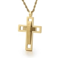 Men's hip hop gold double-layer hollow cross pendant necklace on a white background - Gold Without Chain (KP83915-KFC) / Gold