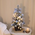 Miniature flocked Christmas tree with blue bows and LED lights in a grey square pot - 50cm Sky Blue Tree (With Lights)