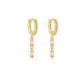 S925 sterling silver hoop earrings with gold plating and rectangular pink gemstones - 925 Silver / 18K Gold (Square Pink Stone)