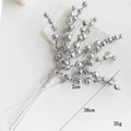 Silver sequin berry stem for Christmas tree decor, 38cm length with 2cm shiny balls - Silver Bundle of 5 Stems