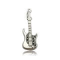 Vintage silver guitar charm pendant in retro style for DIY necklace and bracelet jewelry - 4841-13x37mm Guitar