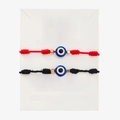 Verstellbare rote und schwarze Evil Eye Kordelarmbänder mit Goldperlen auf Karte - Rot & Schwarz Böses Auge - 2er Set