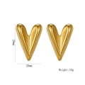 Minimalistische vergoldete Edelstahl Herz-V-Ohrringe mit präzisen Maßangaben und Details - 1143 Gold