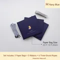 Three navy blue gift bags 22x10x20cm with ribbons and braided ropes for Teachers Day - M Navy Blue (3 Pcs Set)