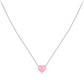 Minimalist S925 silver necklace with a sweet pink enamel heart pendant on a delicate chain - Pink