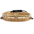 Ensemble bracelet jonc à chiffres romains et bracelet à perles couronne doré pour hommes - Ensemble 2 pièces (Bracelet Couronne + Jonc Chiffres Romains) / Or