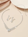 Elegant silver bridal jewelry set with sparkling rhinestone heart necklace and earrings - DTN14026189S-Luxury Square Multi-Row Style