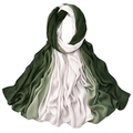 Detail view of the deep green to white gradient soft modal scarf with fine hemmed edges - 8# Dark Green + White
