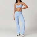 Eco-friendly light blue sports set with V-waist flared yoga pants and thin strap bra - S / Top And Bottom / Bra + Flare Pants / Sky Blue