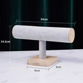 T-bar jewelry display stand with bamboo base and grey velvet for watches and bracelets - Bamboo Grey Ice Velvet