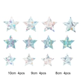 Detail view of 12 holographic star window clings in 10cm, 9cm, and 8cm sizes - RPS003 Static Sticker: Star