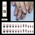 Faux ongles press-on noirs ovales à motif papillon et paillettes, vue multi-angle - Type à Colle / Papillon Noir (W982)