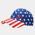 Detail view of the red NY embroidery on the star and stripe pattern baseball cap - Side NY Embroidery Style