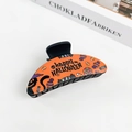 Orange matte Halloween hair claw clip with candy and black cat patterns for spooky festivals - Halloween #8 - Crescent
