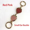 Bag extension chain with red and pink enamel strawberry charms and gold spring rings - Small Ear Round Clasp/5.5 Points / Light Gold/Mixed Red Pink