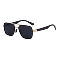 Classic square polarized men's sunglasses with black lenses and golden double-bridge frame - Style C3 / Matte Gold Frame Gray Lens