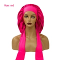 Rose red satin sleeping cap with elastic wide band and long ties for hair protection - Extra Large / Rose Red