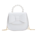Sac à main blanc pour enfants avec un grand nœud et une poignée en perles - Blanc